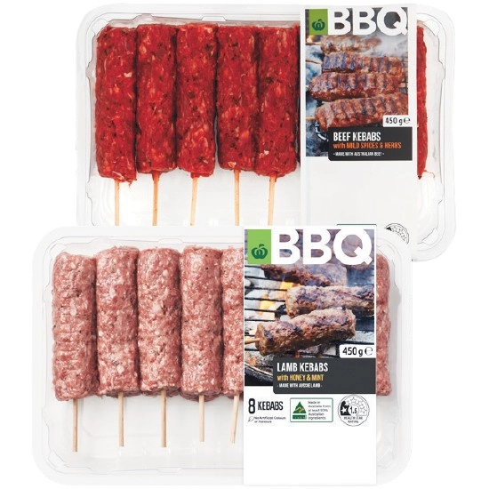 Woolworths BBQ Beef or Lamb Mint & Honey Kebabs 450g