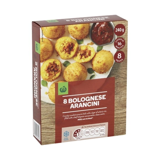 Woolworths Bolognese Arancini Balls 240g Pk 8 – From the Freezer