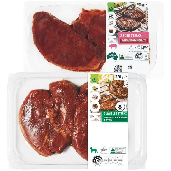 Woolworths COOK Marinated Beef, Lamb or Pork Steaks 250-300g