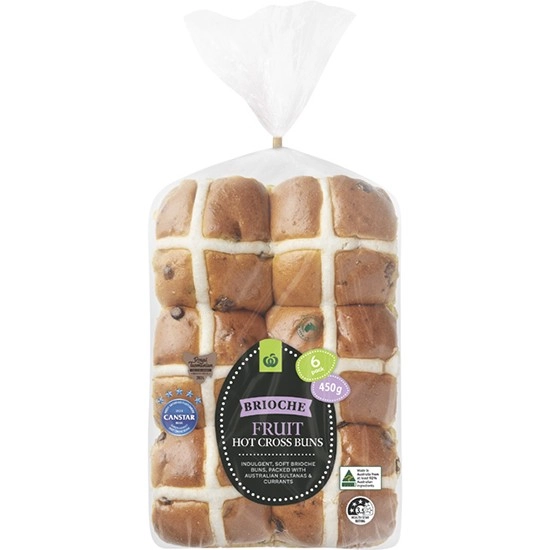 Woolworths Indulgent Brioche Hot Cross Bun Varieties Pk 6