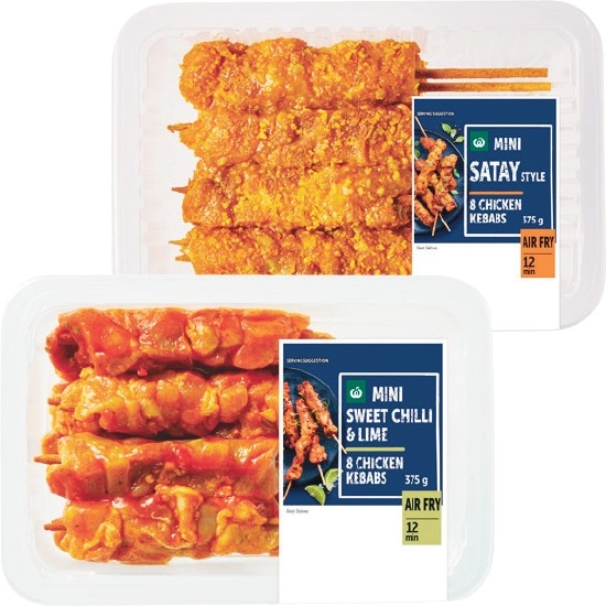 Woolworths Marinated Mini Kebab Varieties 375g with RSPCA Approved Chicken – From the Meat Dept