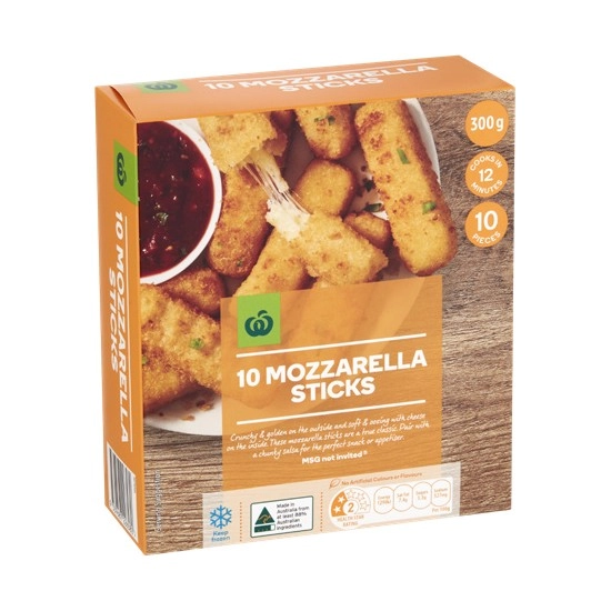 Woolworths Mozzarella Sticks 300g Pk 10 – From the Freezer