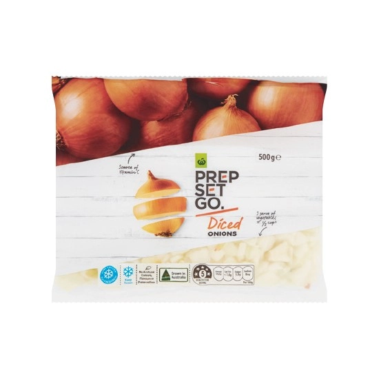 Woolworths Prep Set Go Diced Frozen Onions 500g – From the Freezer