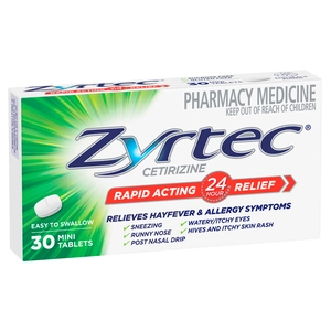 Zyrtec Cetrizine Rapid Acting 24 Hour Relief 30 Tablets