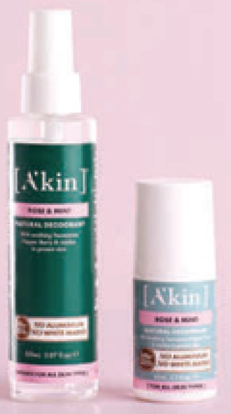 A’kin Rose & Mint Deodorant Spray 150ml or Roll On 65ml