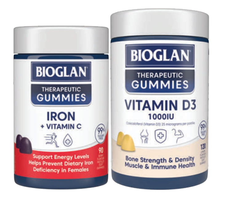 Bioglan Therapeutic Gummies Iron + Vitamin C 90 Pastilles or Vitamin D3 1000IU 120 Pastilles