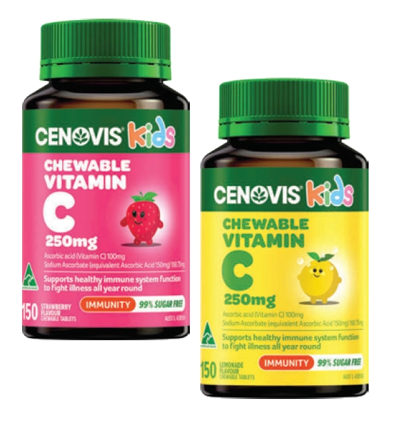 Cenovis Kids Chewable Vitamin C 250mg Strawberry or Lemonade 150 Tablets