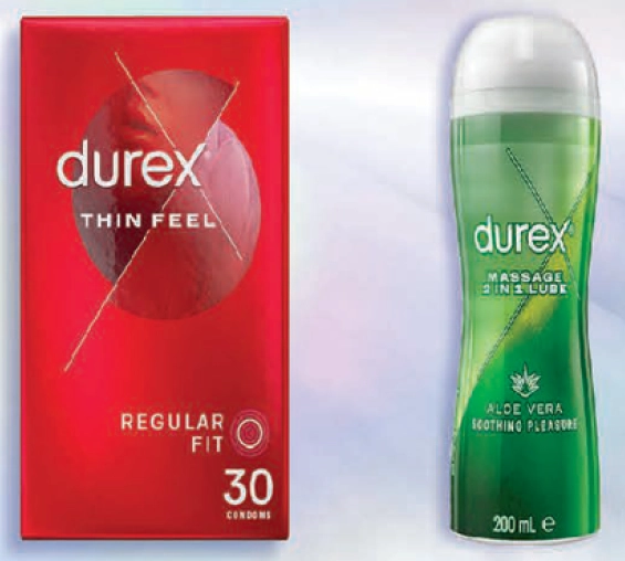 Durex Thin Feel Regular Fit 30 Condoms or Massage 2 In 1 Lubricant 200ml