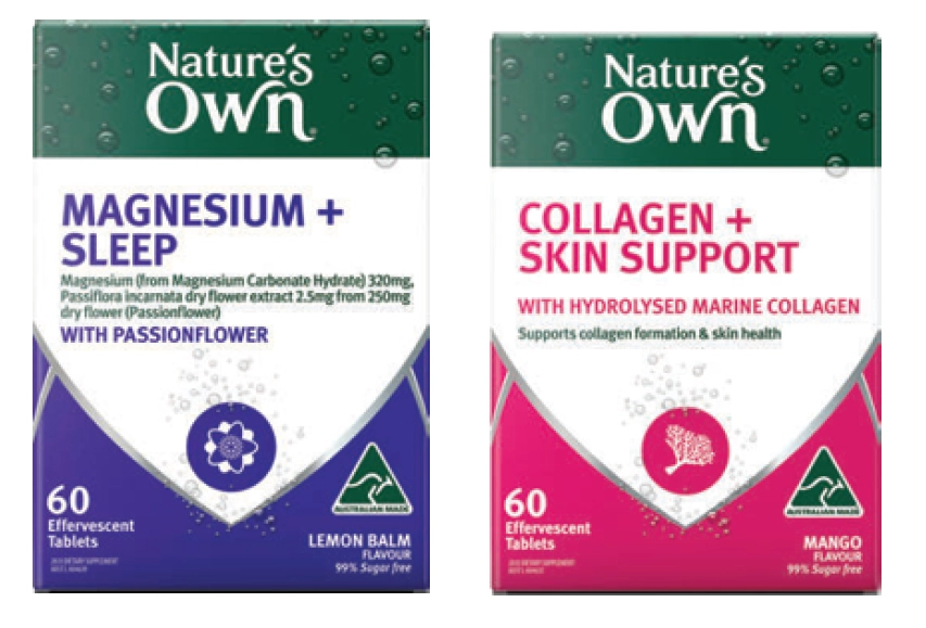 Nature’s Own Magnesium + Sleep or Collagen + Skin Support 60 Effervescent Tablets