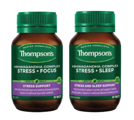 Thompson’s Ashwagandha Complex Stress + Focus or + Sleep 60 Tablets