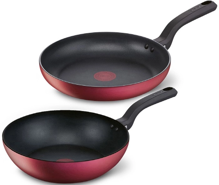 Tefal Delight Induction Non-Stick Twin Pack 28cm Frypan and 28cm Wok in Red