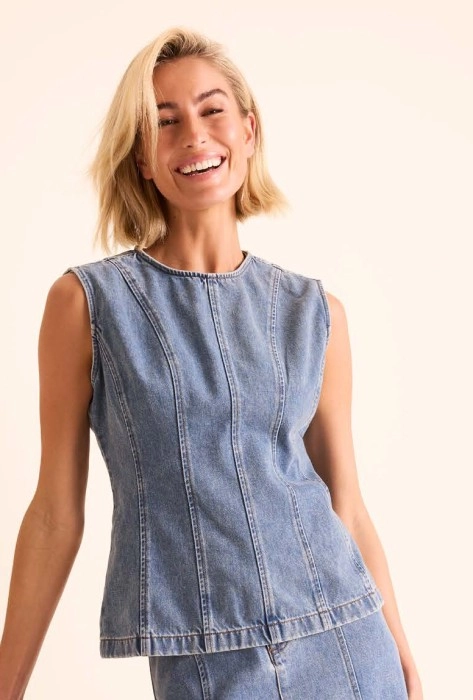 Grab Denim Denim Fitted Sleeveless Top