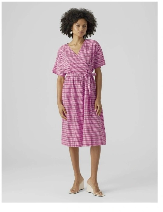 Vero Moda Dixie Cotton Gingham Wrap Dress