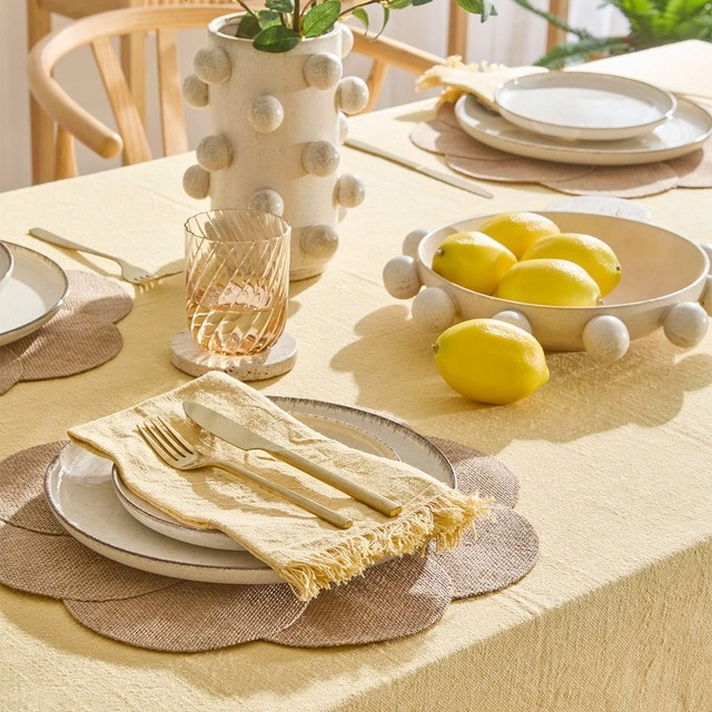 Ashra Fringed Yellow Table Linen Range by M.U.S.E.