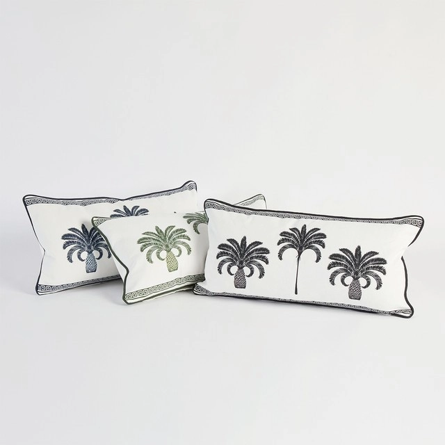 Sundays Halcyon Palm with Border Oblong Outdoor Cushion by Pillow Talk