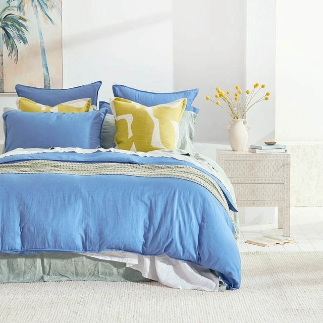 Washed Linen Look Blue Quilt Cover Set by Essentials