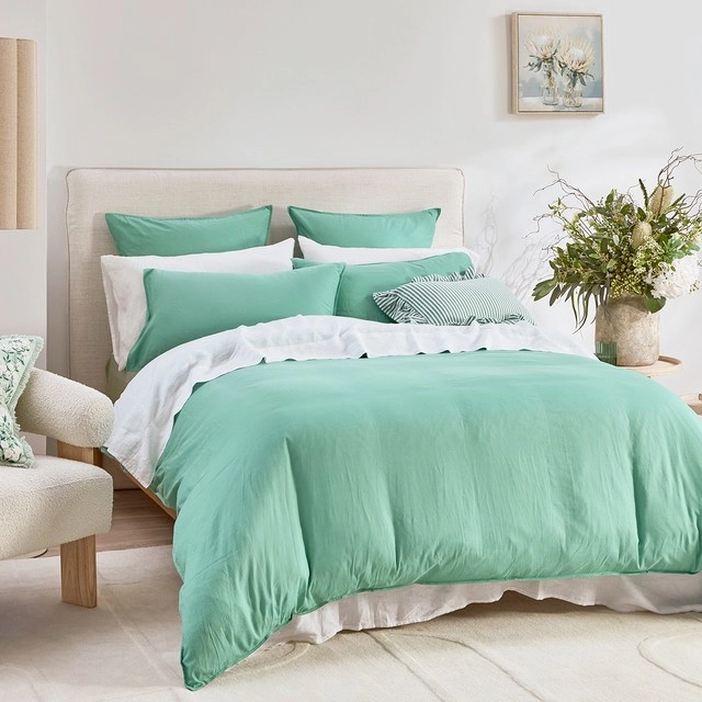 Washed Linen Look Spring Green Quilt Cover Set by Essentials