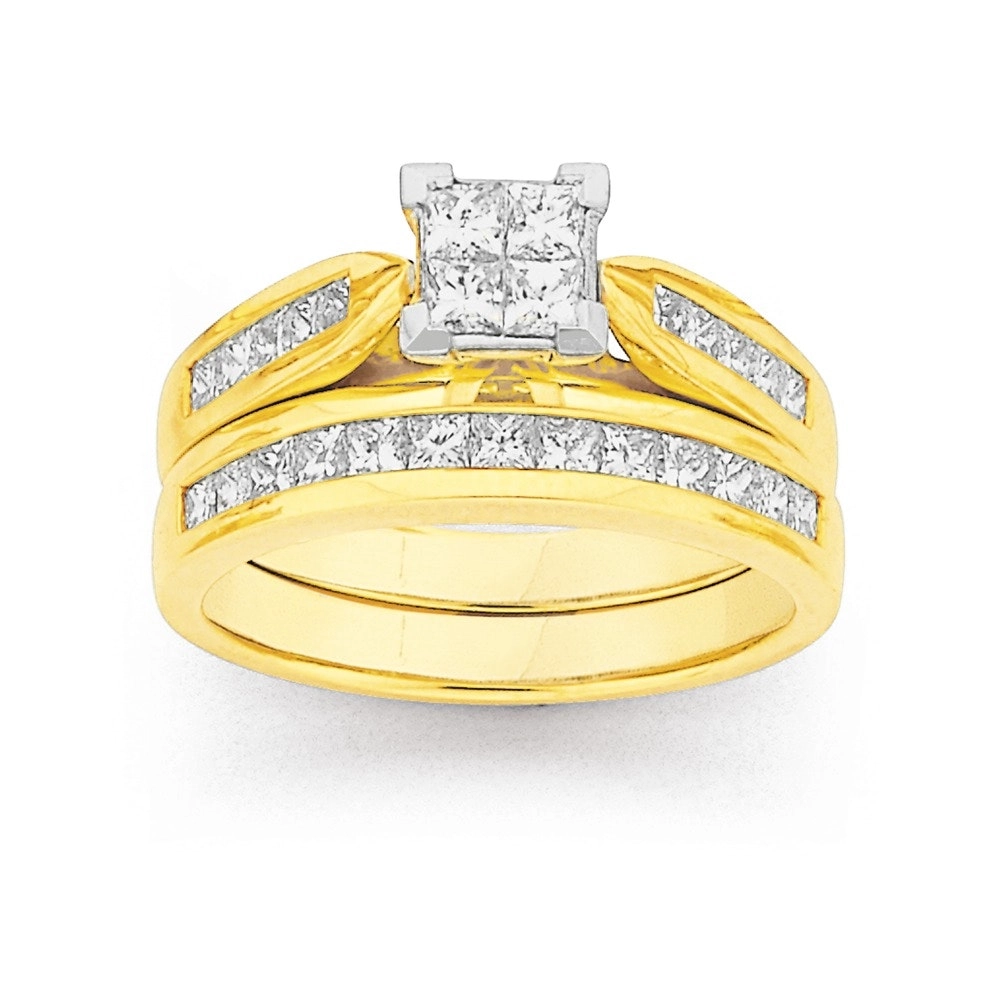 18ct Gold Diamond Princess Cut Bridal Set