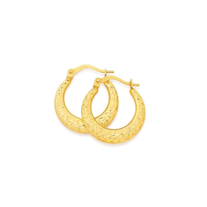 9ct Gold 12mm Diamond-Cut Puff Creole Earrings