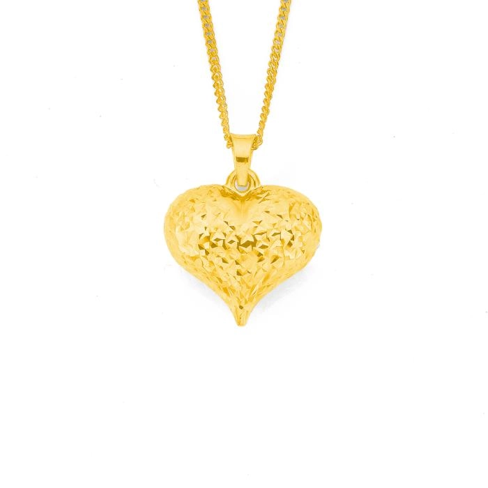 9ct Gold 15mm Puff Heart Pendant