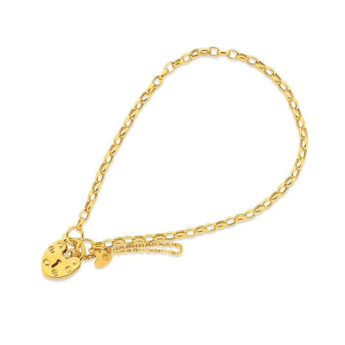 9ct Gold 19cm Hollow Belcher Padlock Bracelet