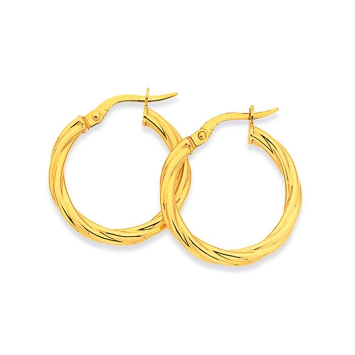 9ct Gold 2.5x15mm Twist Hoop Earrings