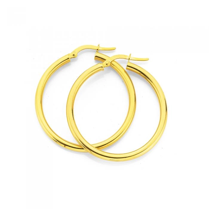 9ct Gold 2.5x30mm Polished Hoop Earrings