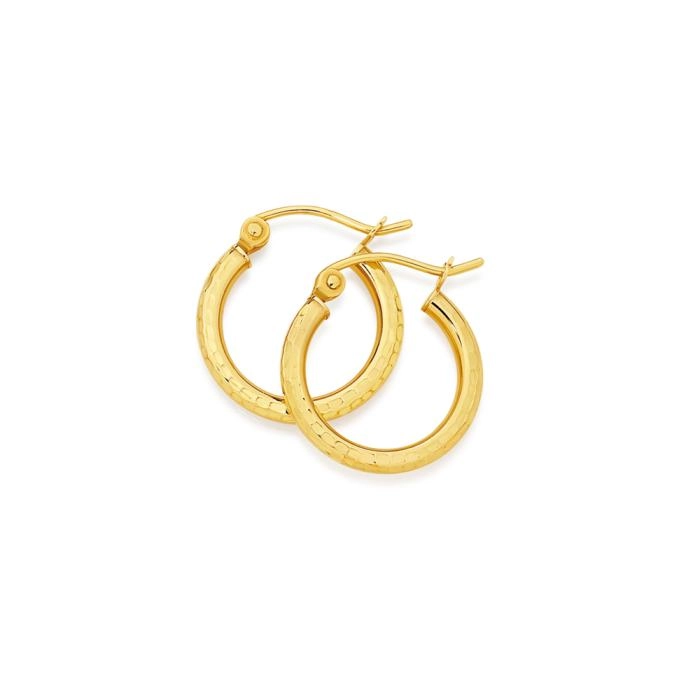 9ct Gold 2x10mm Diamond-Cut Hoop Earrings