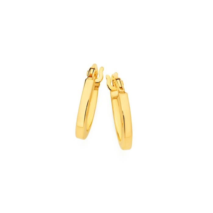 9ct Gold 2x10mm Squared Tube Hoop Earrings