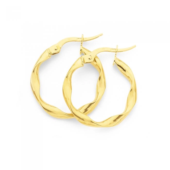 9ct Gold 3x15mm Twist Hoop Earrings