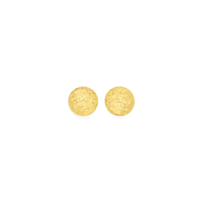 9ct Gold 6mm Diamond-Cut Button Stud Earrings