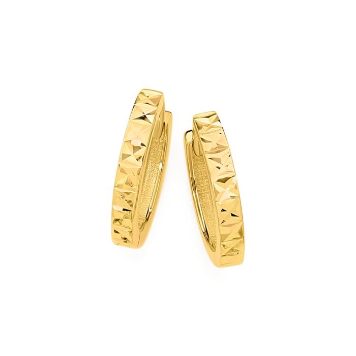 9ct Gold 9mm Diamond-Cut Sparkle Huggie Earrings