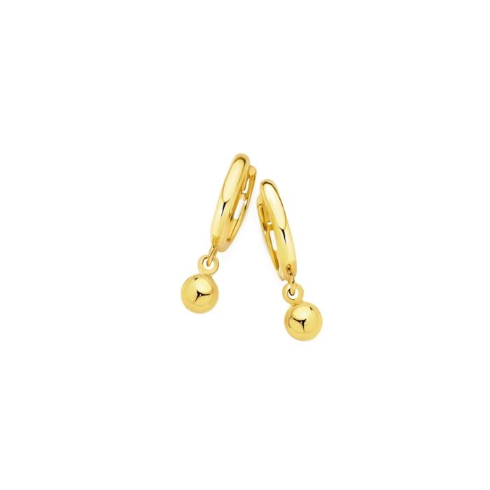 9ct Gold Ball Drop Huggie Earrings