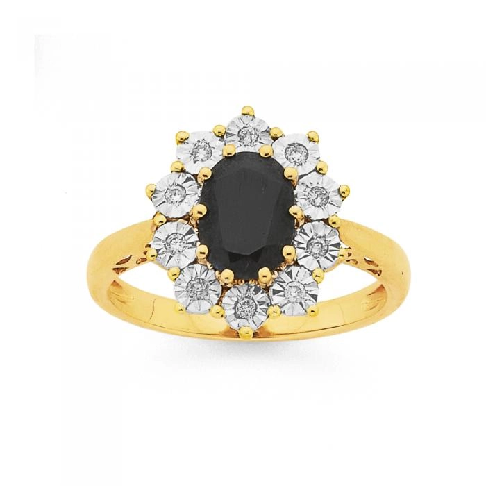 9ct Gold Black Sapphire & Diamond Oval 'Royal' Ring