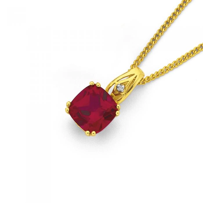 9ct Gold Created Ruby and Diamond Pendant