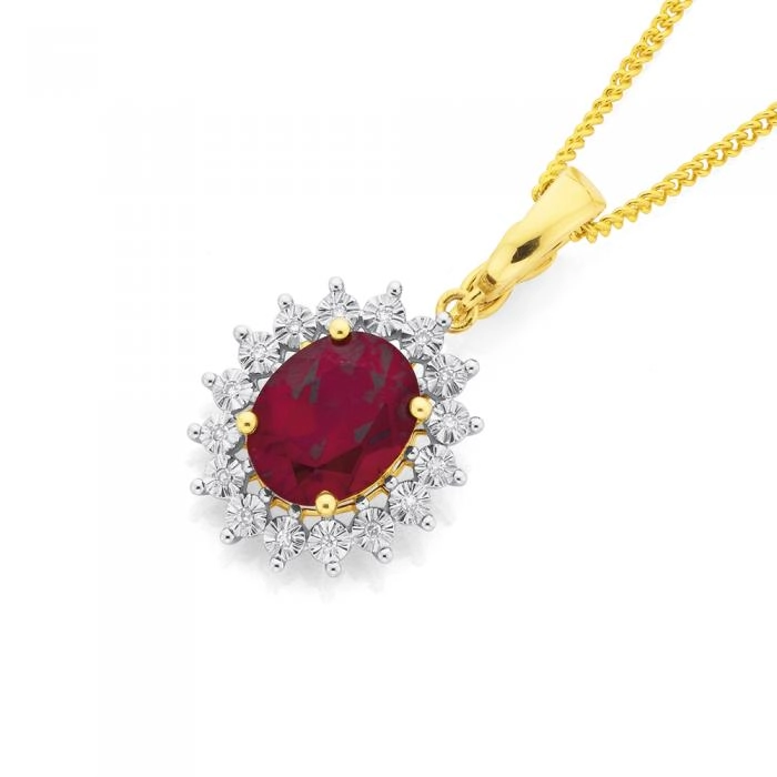 9ct Gold Created Ruby & Diamond Enhancer Pendant