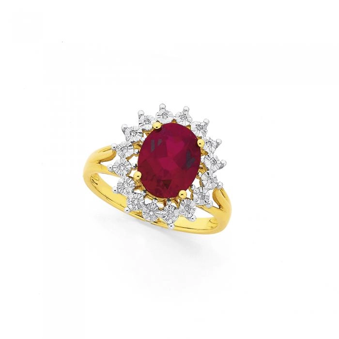 9ct Gold Created Ruby & Diamond Ring