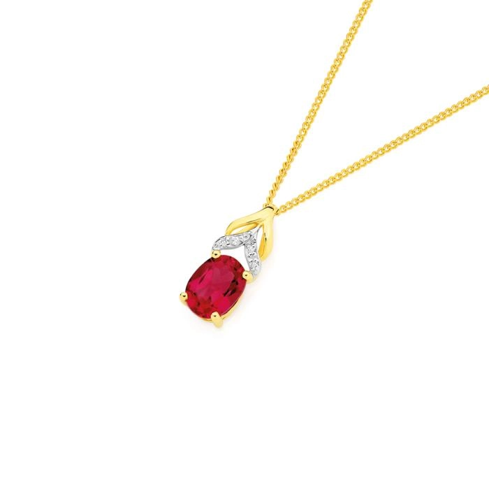 9ct Gold Created Ruby & Diamond Slider Pendant