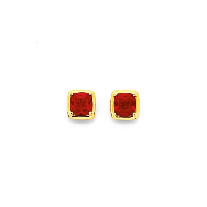 9ct Gold Created Ruby Stud Earrings