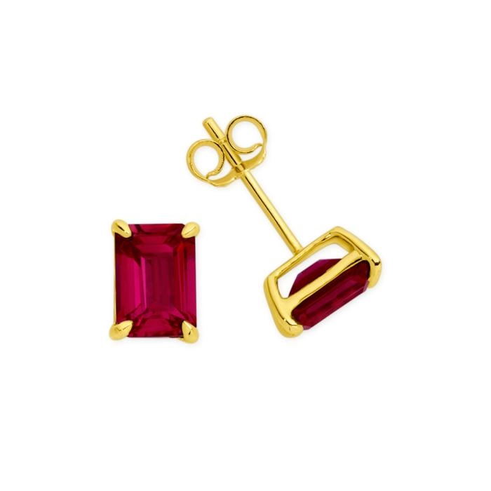 9ct Gold Created Ruby Studs