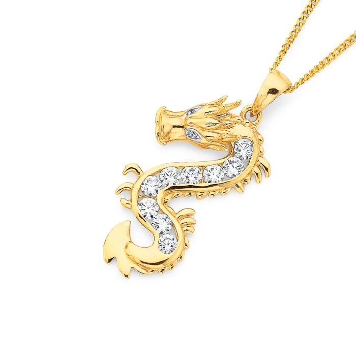 9ct Gold Cubic Zirconia Channel Set Dragon Pendant