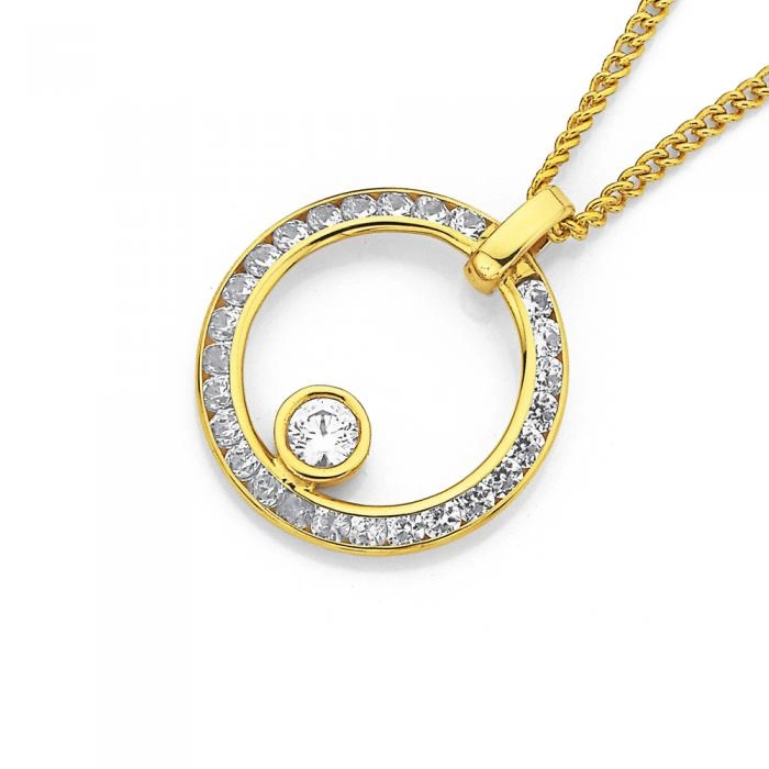 9ct Gold Cubic Zirconia Floating in a Circle Pendant