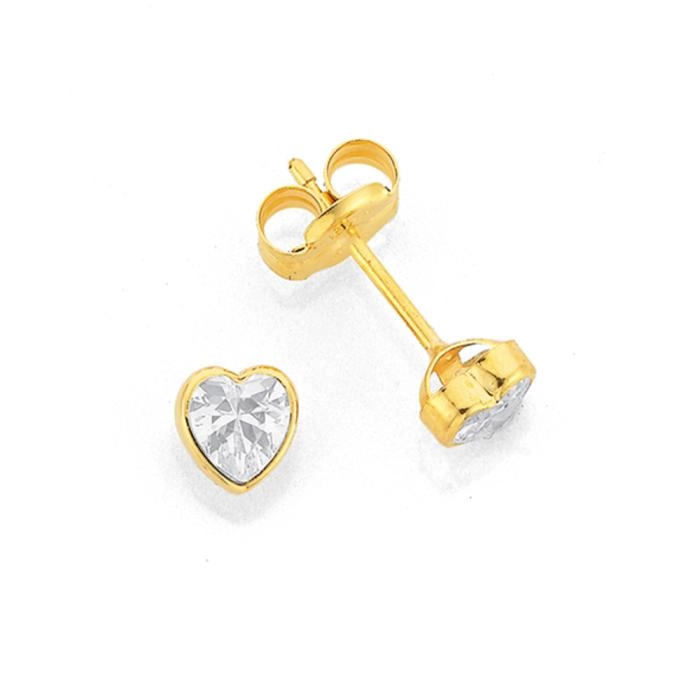 9ct Gold Cubic Zirconia Heart Stud Earrings