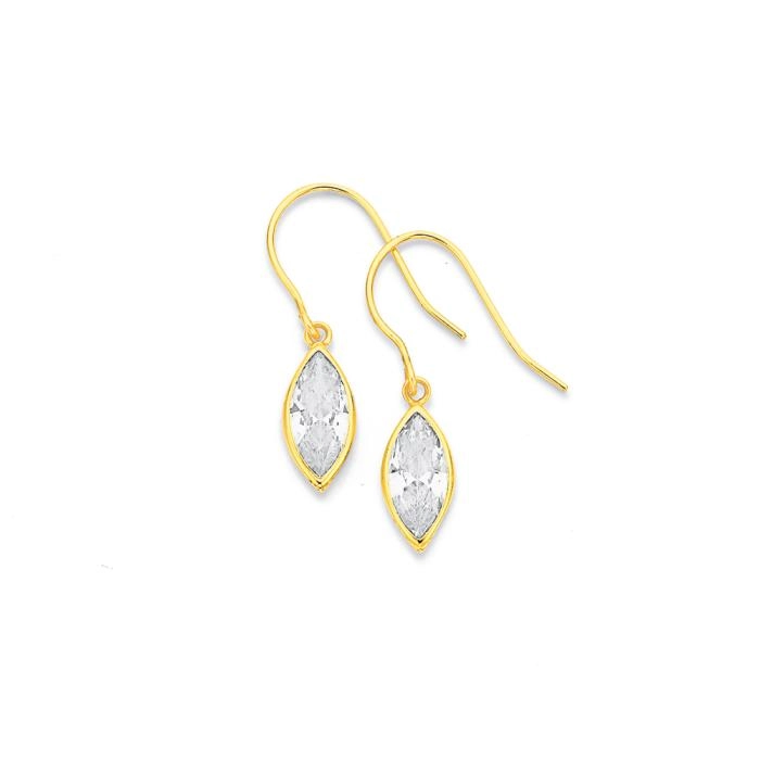 9ct Gold Cubic Zirconia Marquise Shape Drop Earrings