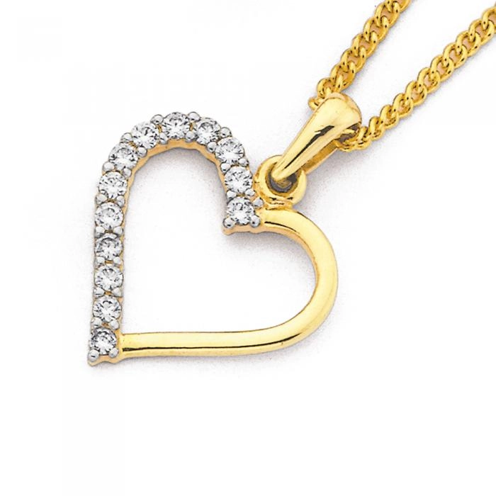 9ct Gold Cubic Zirconia Open Heart Pendant