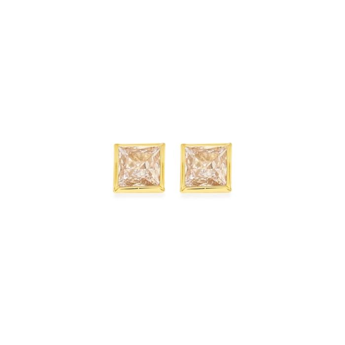 9ct Gold Cubic Zirconia Princess Cut Bezel Stud Earrings