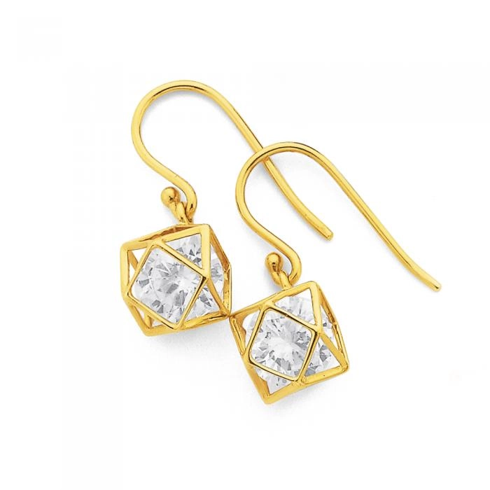 9ct Gold Cubic Zirconia Prism Hook Drop Earrings