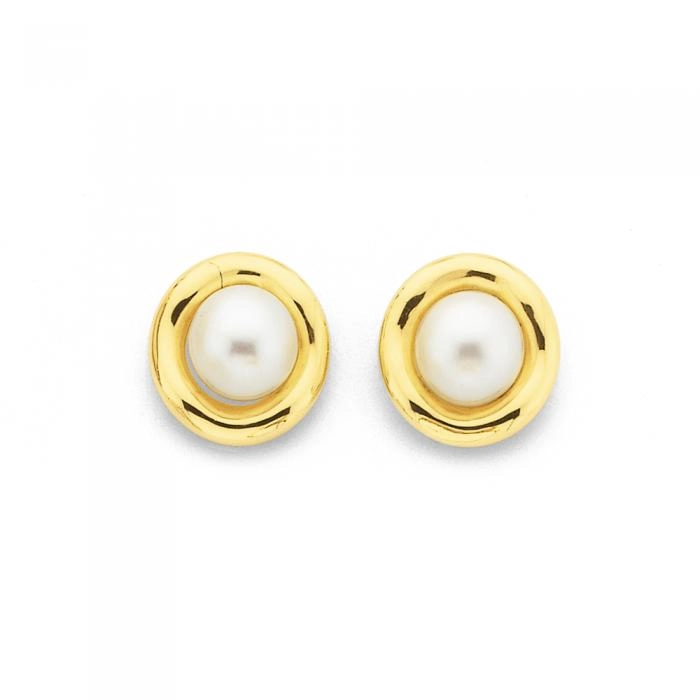 9ct Gold Cultured Freshwater Pearl Framed Stud Earrings