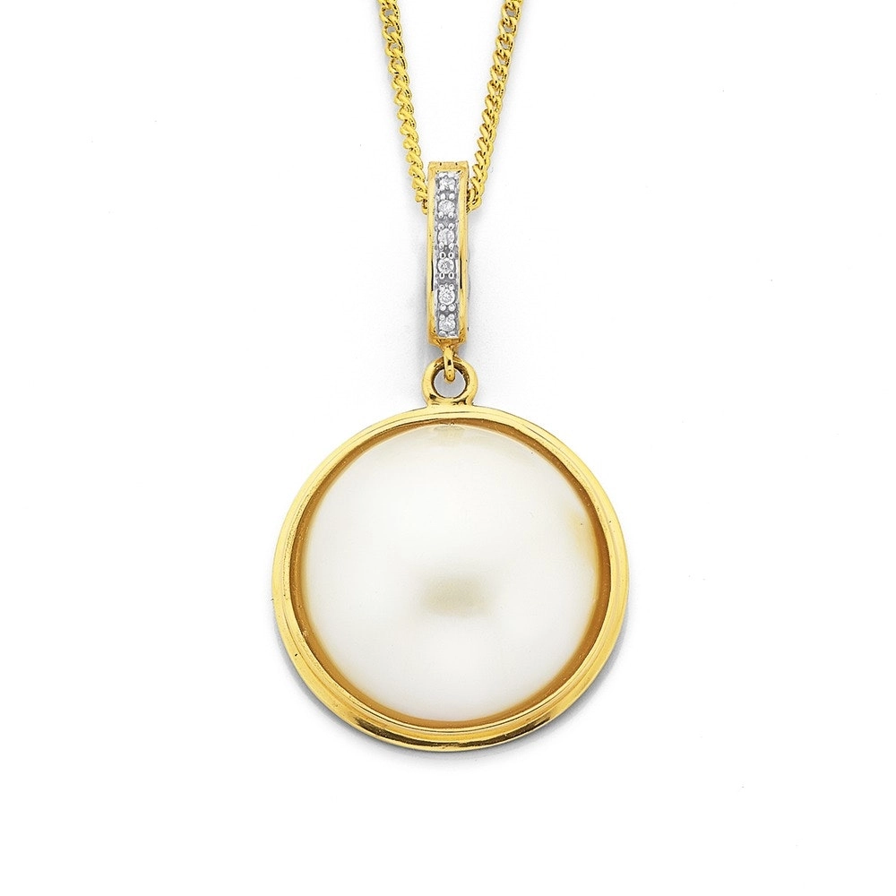 9ct Gold Cultured Mabe Pearl & Diamond Enhancer