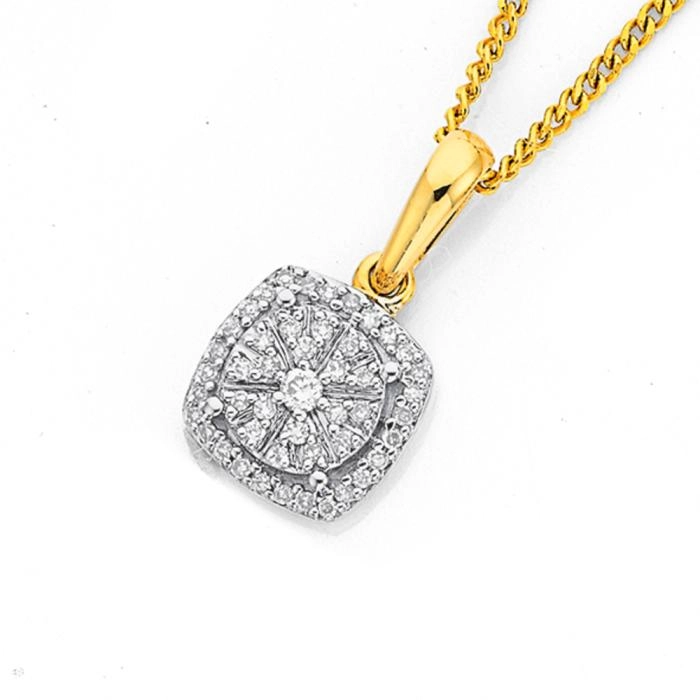 9ct Gold Diamond Cushion Pendant